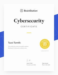 Taavi Tamtik - BrainStation Certificate